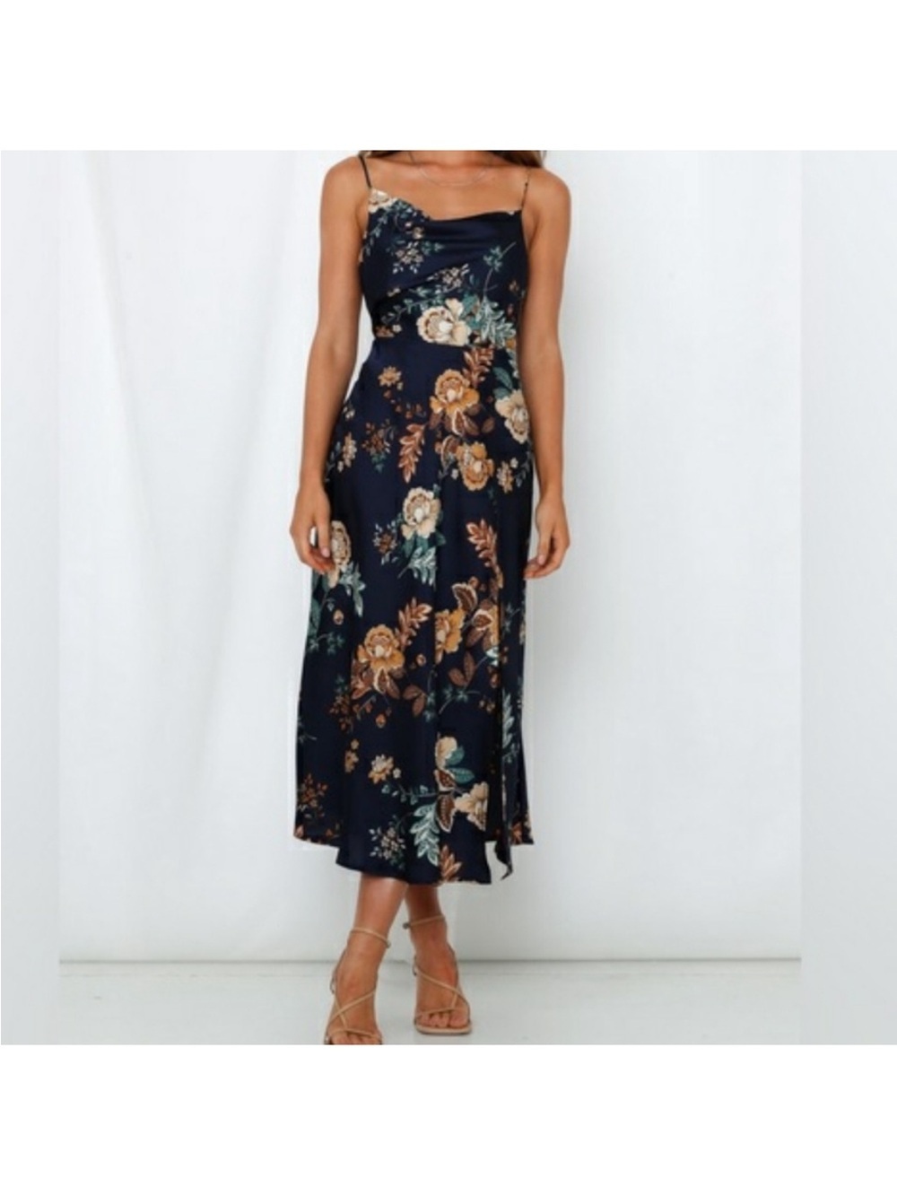 Petal and pup alejandra cowl neck midi slip dress floral navy womens 4 - Picture 2 of 11